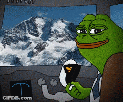 A Cartoon Of A Frog Holding A Steering Wheel In Front Of A Mountain GIF
