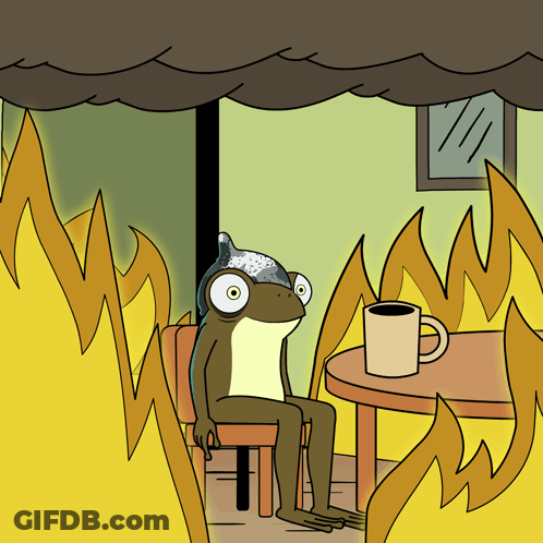 A Cartoon Of A Frog Sitting At A Table With A Cup Of Coffee On It GIF