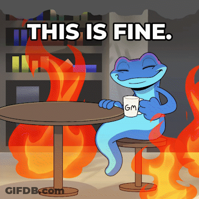 A Cartoon Of A Frog Sitting At A Table With A Cup That Says Gm On It GIF