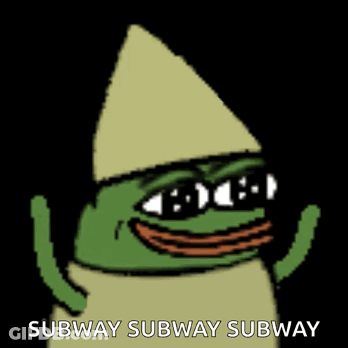 A Cartoon Of A Frog Wearing A Hat And Sunglasses With The Words Subway Subway Subway Below It . GIF