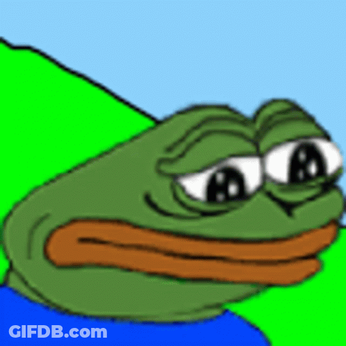 A Cartoon Of A Frog With A Big Mouth And Big Eyes Is Sitting On A Green Hill . GIF