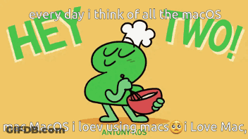 A Cartoon Of A Frog With A Chef 'S Hat Holding A Bowl With The Words " Hey Two " Above Him GIF