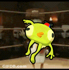 A Cartoon Of A Frog With A Red And Blue Hat On GIF
