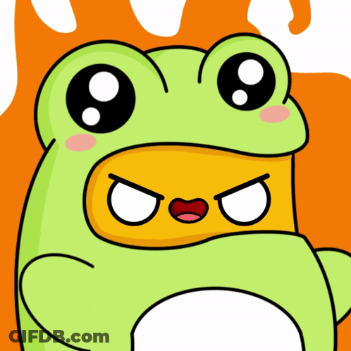 A Cartoon Of A Frog With An Angry Look On It 'S Face GIF