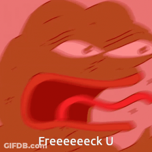 A Cartoon Of A Frog With Its Mouth Wide Open And The Words Freeeeeck U Below It GIF