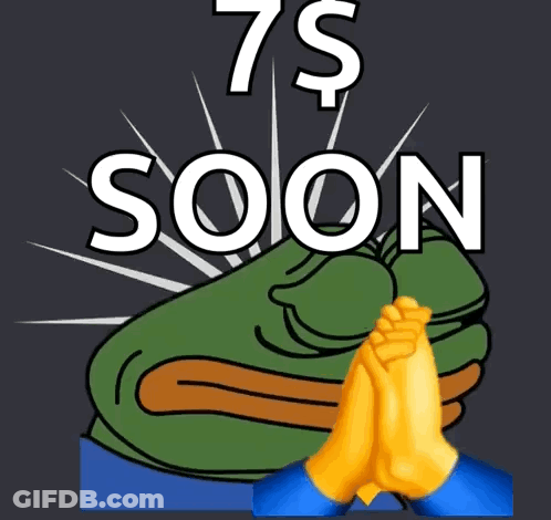 A Cartoon Of A Frog With The Words 7 $ Soon Below It GIF