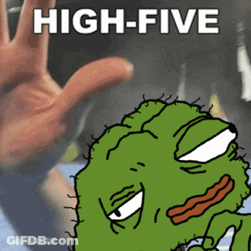 A Cartoon Of A Frog With The Words High-Five Written Above It GIF