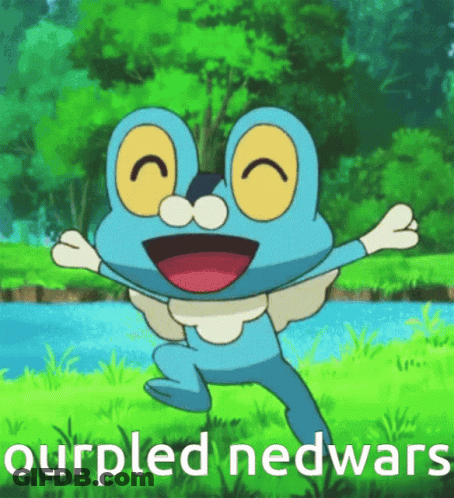 A Cartoon Of A Frog With The Words " Ourpled Nedwars " On The Bottom GIF