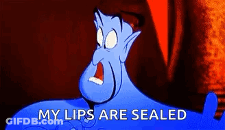 A Cartoon Of A Genie Saying `` My Lips Are Sealed '' GIF
