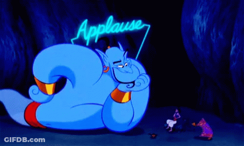 A Cartoon Of A Genie With The Word Applause Written On It GIF