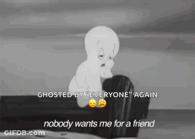 A Cartoon Of A Ghost Sitting On A Coffin With The Words `` Nobody Wants Me For A Friend '' GIF