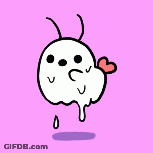 A Cartoon Of A Ghost With Hearts On Its Wings On A Pink Background GIF