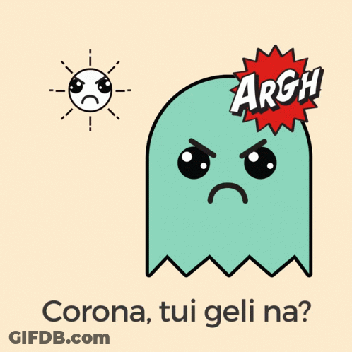 A Cartoon Of A Ghost With The Words Corona Tui Geli Na On The Bottom GIF