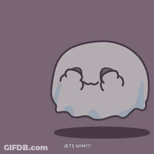A Cartoon Of A Ghost With The Words Jets Win GIF