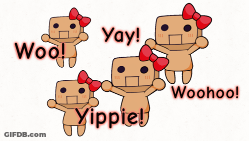 A Cartoon Of A Gingerbread Man With A Red Bow Saying Yay GIF