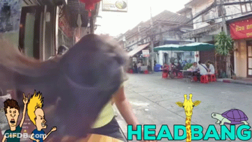 A Cartoon Of A Giraffe And A Turtle With The Words Headbang Above Them GIF