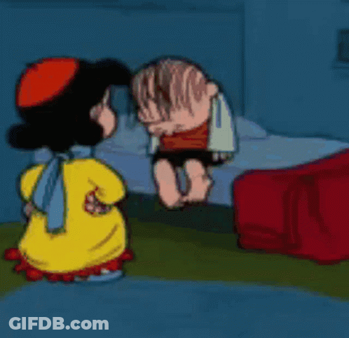 A Cartoon Of A Girl And A Boy Standing Next To Each Other GIF