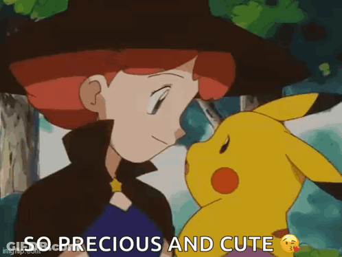 A Cartoon Of A Girl And A Pikachu With The Words So Precious And Cute On The Bottom GIF
