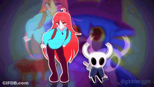 A Cartoon Of A Girl And A Skull With Horns GIF