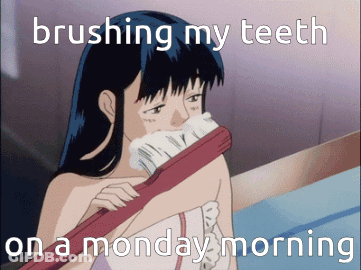 A Cartoon Of A Girl Brushing Her Teeth On A Monday Morning GIF