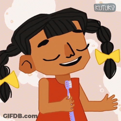 A Cartoon Of A Girl Brushing Her Teeth With Kutuk Written On The Bottom Right GIF