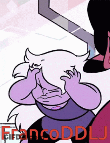 A Cartoon Of A Girl Covering Her Eyes With Her Hands With Francoddlj Written In Red GIF