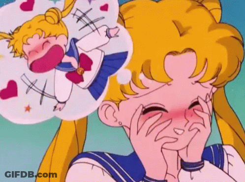 A Cartoon Of A Girl Covering Her Face With Her Hands And A Speech Bubble With A Girl In A Sailor Suit GIF