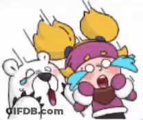 Cartoon Girl Crying With Polar Bear GIF