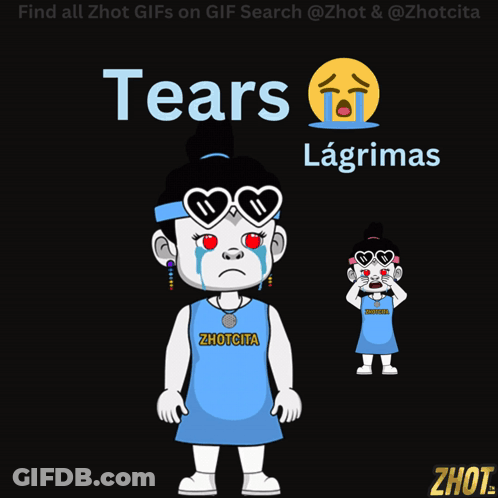 A Cartoon Of A Girl Crying With The Words Tears Lagrimas GIF
