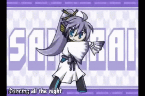 A Cartoon Of A Girl Dancing All The Night With A Fan In Her Hand . GIF