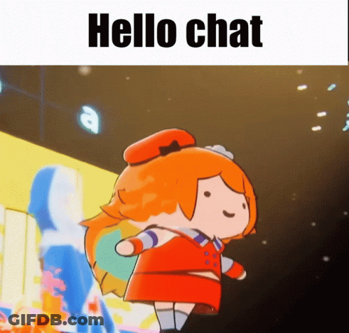 A Cartoon Of A Girl Dancing With The Words Hello Chat Underneath Her GIF