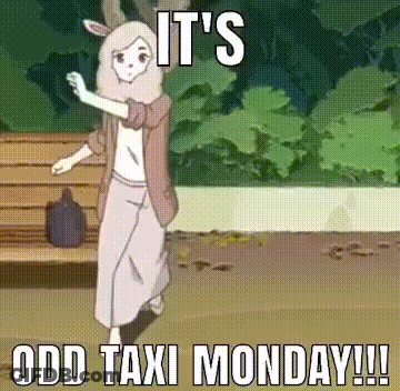 A Cartoon Of A Girl Dancing With The Words It 'S Odd Taxi Monday !! GIF