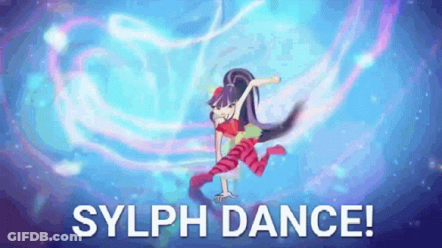 A Cartoon Of A Girl Dancing With The Words Sylph Dance In The Background GIF