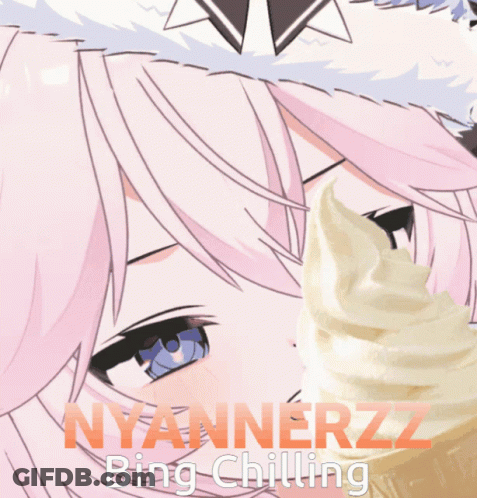 A Cartoon Of A Girl Eating A Ice Cream Cone With The Caption Nyannerzz Bing Chilling GIF
