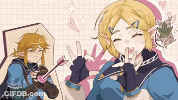 A Cartoon Of A Girl Giving A Peace Sign Next To A Boy With An Arrow In His Heart . GIF