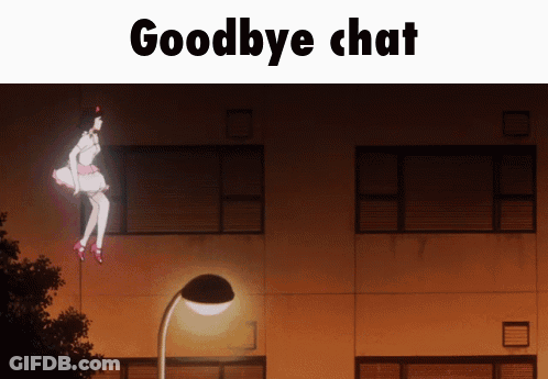 A Cartoon Of A Girl Hanging From A Building With The Words Goodbye Chat GIF