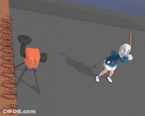A Cartoon Of A Girl Holding A Baseball Bat In Front Of A Bunch Of Cockroaches GIF