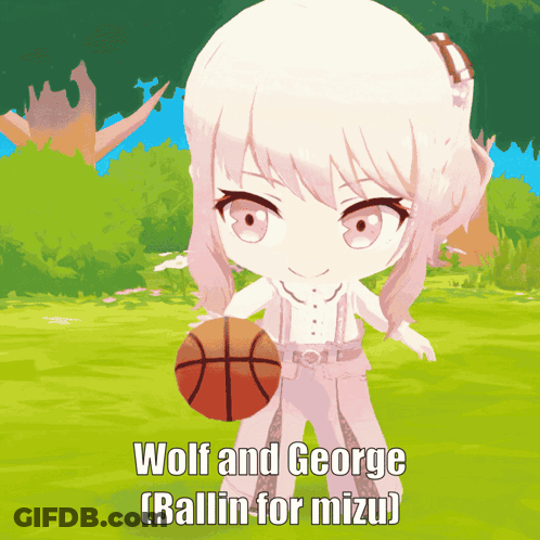 A Cartoon Of A Girl Holding A Basketball Says Wolf And George GIF