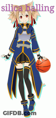 Cartoon Girl Holding Basketball Silica Balling Text GIF