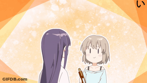 A Cartoon Of A Girl Holding A Bottle With Chinese Writing Behind Her GIF