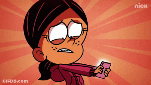 A Cartoon Of A Girl Holding A Cell Phone With Nick Written On The Bottom GIF
