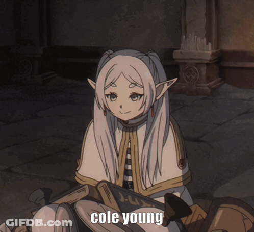 A Cartoon Of A Girl Holding A Cube With Cole Young Written Below Her GIF