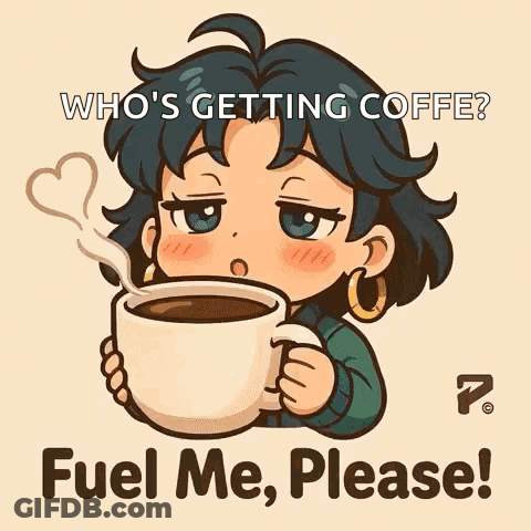 A Cartoon Of A Girl Holding A Cup Of Coffee With A Heart Shaped Steam Coming Out Of Her Nose . GIF