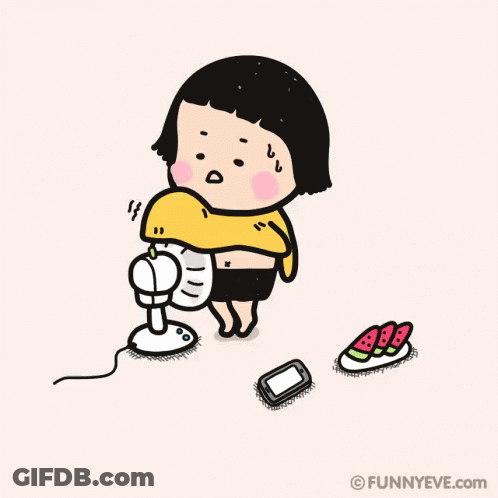 A Cartoon Of A Girl Holding A Fan With Funnyeve.com Written On The Bottom Right GIF