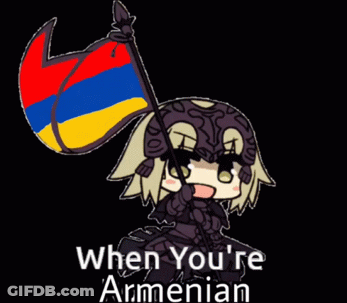 A Cartoon Of A Girl Holding A Flag With The Words When You 'Re Armenian Below It GIF