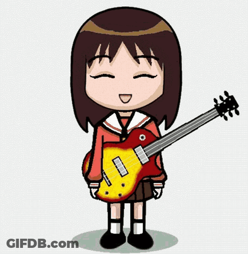 A Cartoon Of A Girl Holding A Guitar With The Letter H On It GIF
