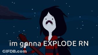 A Cartoon Of A Girl Holding A Guitar With The Words " Im Gonna Explode Rn " Below Her GIF