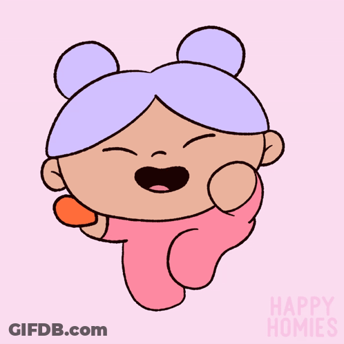 A Cartoon Of A Girl Holding A Heart With Happy Homies Written On The Bottom GIF