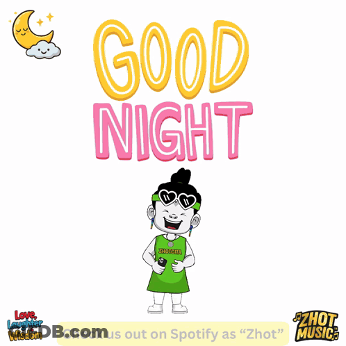 A Cartoon Of A Girl Holding A Heart With The Words Good Night Written Above Her GIF
