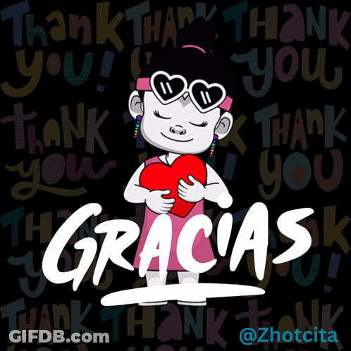 A Cartoon Of A Girl Holding A Heart With The Words Gracias Written On The Bottom GIF